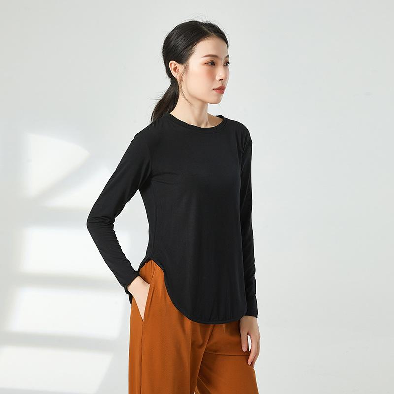 トレーニングシャツ 長袖 半袖 丸首 ラウンドネック 無地 スリムフィット ボディライン 伸縮性 柔軟性 通気性 練習着 レディース ヨガ スポーツ ダンス