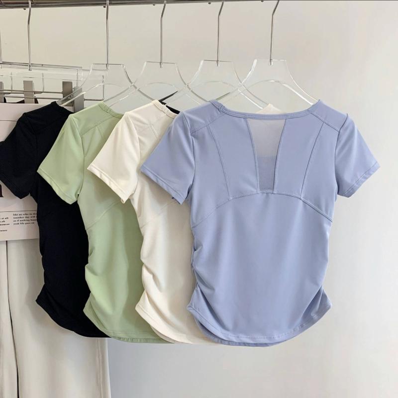 Tシャツ スポーツウェア ショートパンツ ヨガウェア 半袖 スーツ レディース 2025年 メッシュ スプライシング 通気性 エクササイズ フィットネス ヨガ ピラティス ランニング ストレッチ トレーニング