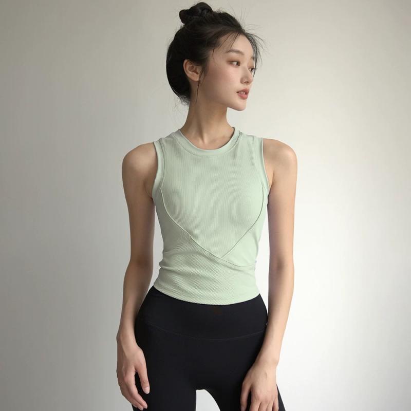 タンクトップ スポーツウェア 夏用 女性用 ヨガウェア リブ編み 胸パッド付き ノースリーブ エクササイズ フィットネス ヨガ ピラティス ランニング ストレッチ トレーニングウェア ワークアウト