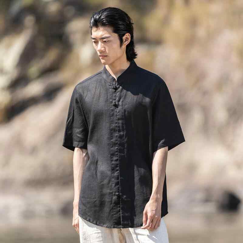 トップス リネンシャツ カラバリ豊富 男性用 中国 夏 半袖 お父さん パパコーデ 唐装 ジャケット 大き..
