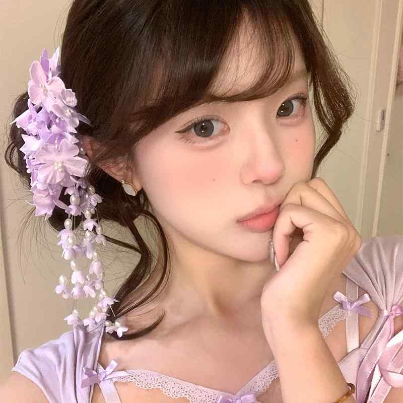 ヘア ピン スーパー フェアリー パープル スズラン フリンジ ヘッド ドレス アクセサリー カジュアル 韓国 チャイナ風 レトロ 上品 レディース 軽量 ソフト 日常使い パーティ プレゼント