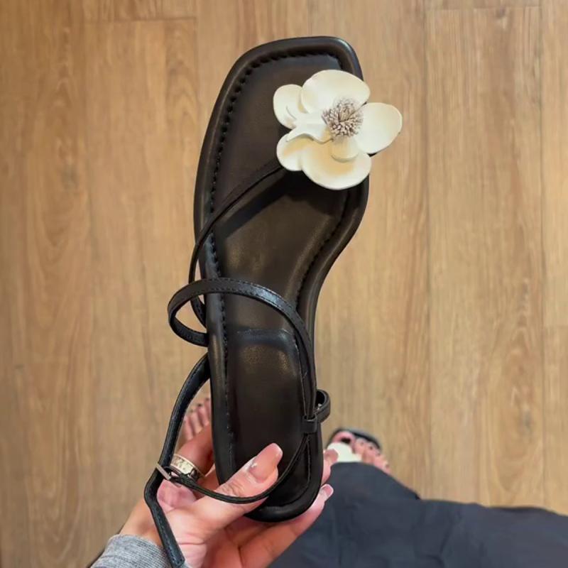 サンダル シープスキン フェミニン フラワー カジュアル エレガント スタイリッシュ ローヒール レディース 春夏 ソフトレザー ビーチ オープントゥ