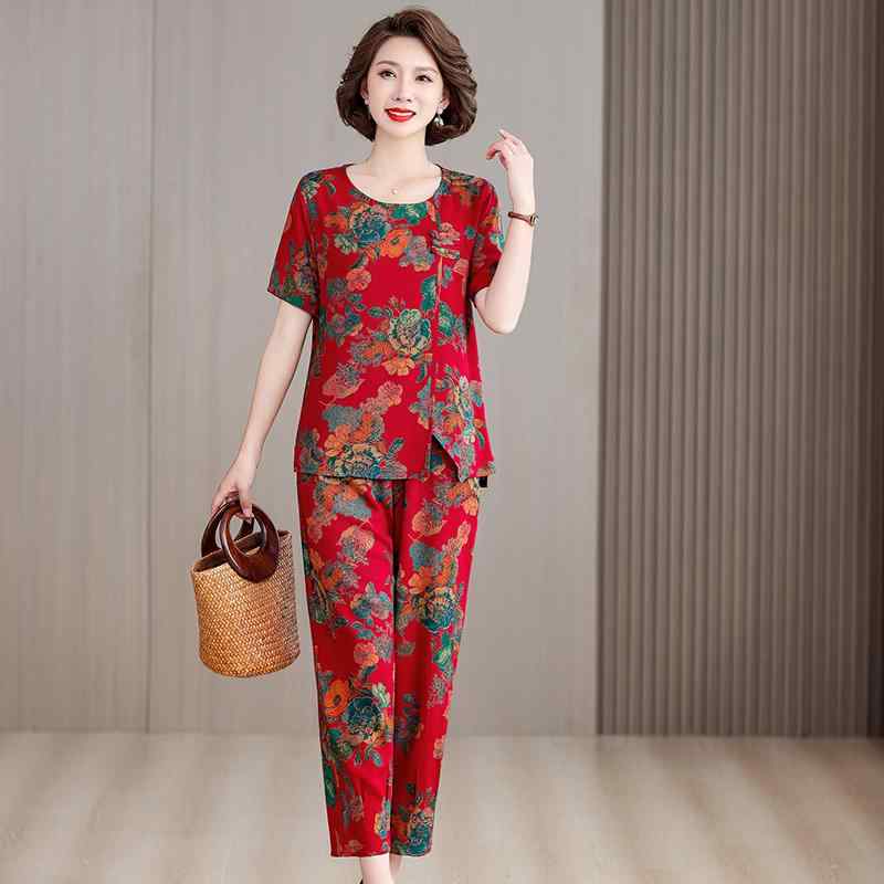 レディース 中年 夏コーデ トップス パンツ ズボン セットアップ 半袖 大きいサイズ おしゃれ 薄手 快適 着心地 プルオーバー リラックス ホームウエア カジュアル