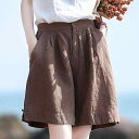 夏コーデ レディース リネン ワイドレッグ ショートパンツ 短パン ゆったり ハイウエスト ミドル丈 快適 薄手 シンプル レトロ カジュアル 多用途 リラックス ナチュラル