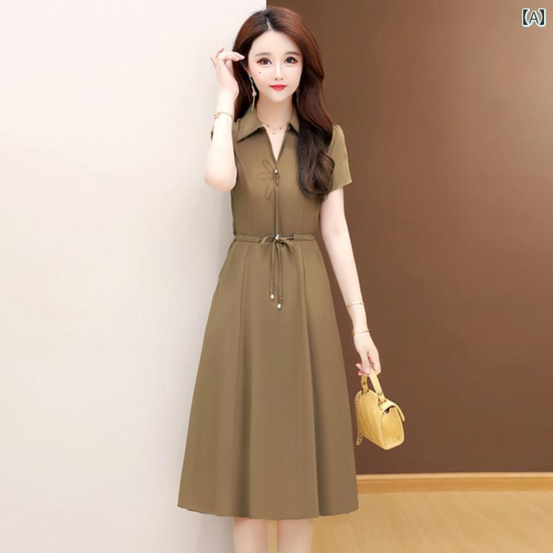 ワンピース レディース フランス 無地 シャツ 夏 スリム ファッション スカート aラインスカート きれいめ おしゃれ