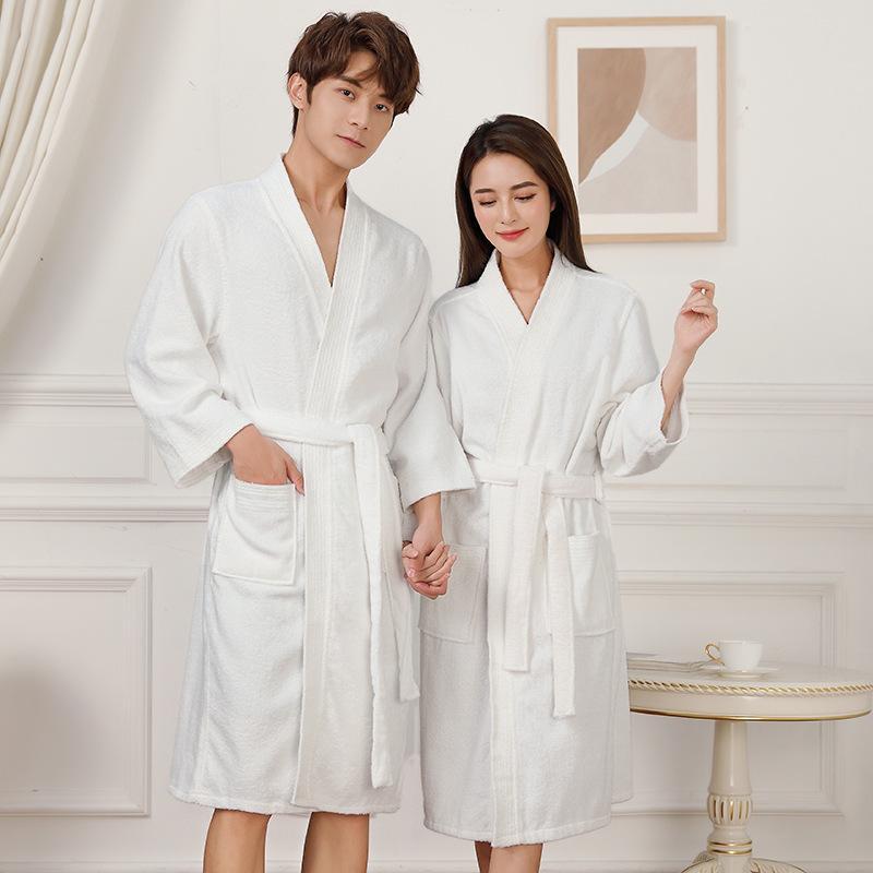 バスローブ タオル 素材 ホテル カップル メンズ レディース ナイトガウン 吸水性 パジャマ ミディアム..