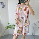 パジャマ レディース 夏 薄手 大きいサイズ 半袖 ショートパンツ 2点セット JK フリル丈 Vネック クマちゃん ウサギ 修学旅行 パジャマパーティー 選べるデザイン