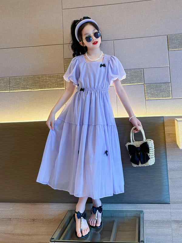 子供服 ワンピース サマードレス ガールズ 半袖 ドレス 夏 高級感 中学生 子供用 プリンセス ガーリー キュート おしゃれ クール 通学 デイリーウェア ガールズ