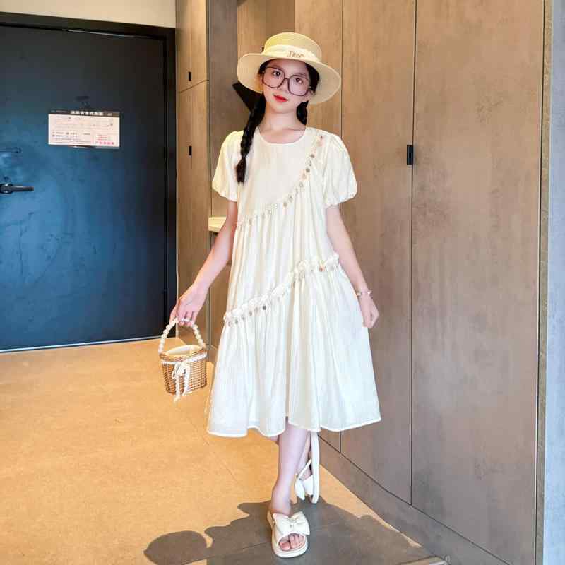 子供服 ワンピース サマードレス 女の子 夏 薄手スタイル 美しい 小学生 中学生 ガーリー キュート おしゃれ クール 通学 お出かけ デイリーウェア ガールズ