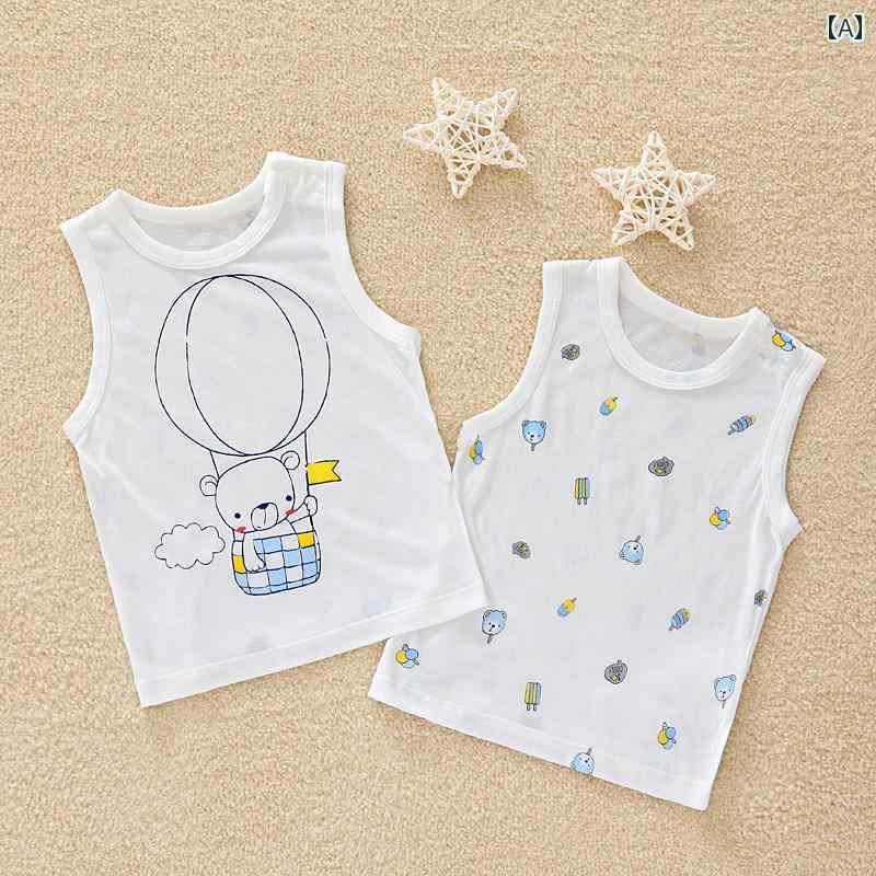 ベビー ウェア 竹 繊維 プリント トップス ノースリーブ プルオーバー 丸襟 スウェット レイヤリング ..