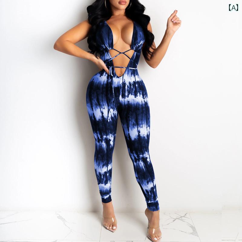 オールインワン レディース Vネック タイト ジャンプスーツ セクシー 魅惑的 おしゃれ カジュアル スタイリッシュ レジャー リゾート 休日 バカンス 旅行