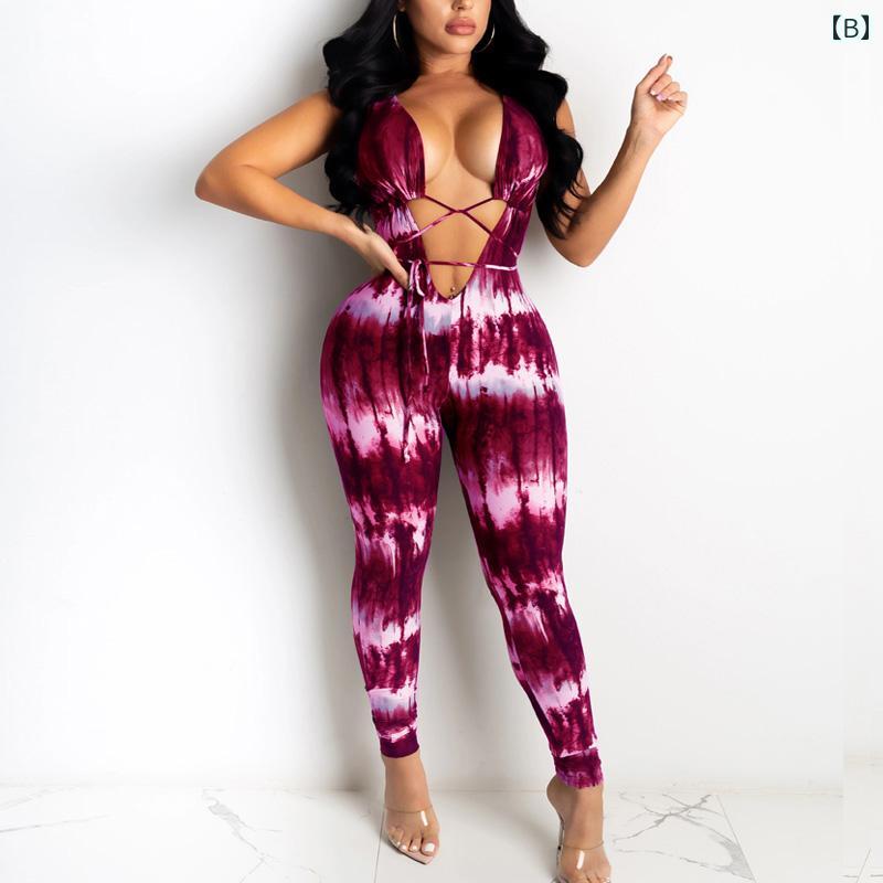 オールインワン レディース Vネック タイト ジャンプスーツ セクシー 魅惑的 おしゃれ カジュアル スタイリッシュ レジャー リゾート 休日 バカンス 旅行