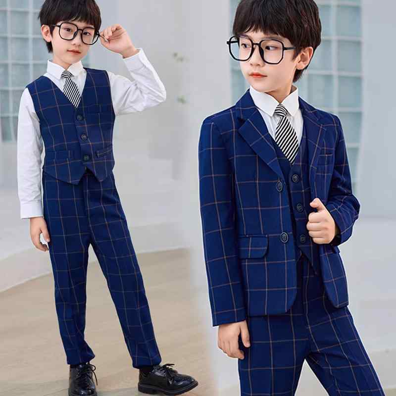 スリーピーススーツ セットアップ ベスト シングル ピンストライプ 格子模様 チェック 衣装 キッズ 子供 メンズ ステージ 発表会 フォーマル お祝い パーティー おしゃれ