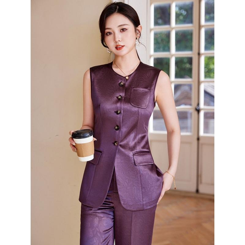 スーツ レディース セットアップ ベスト ズボン ハイエンド 夏 カジュアル ワイド レッグ パンツ 2点 セット 体型カバー オフィス 上品