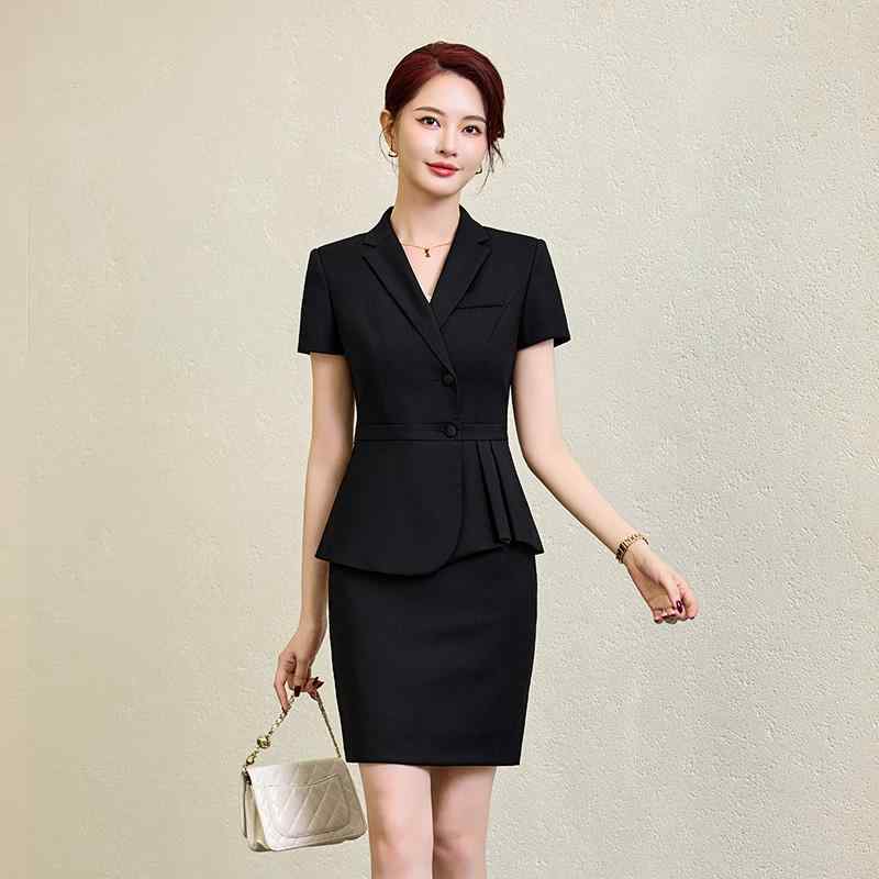 半袖 スーツ レディース カジュアル シンプル オフィス セットアップ スリムフィット プロフェッショナル ビジネス スタイリッシュ