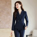 レディース パンツスーツ セットアップ 2点 上着 ジャケット 黒 紺 グレー ダブルブレスト ボタン2つ ウエストプリーツ エレガント モダン 高級感 オフィス 制服 プロフェッショナル フォーマル 洗練
