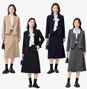 レディース スカートスーツ セットアップ 3点 上着 ミディ丈 膝下 サイドプリーツ シャツ 紺 グレー 黒 ベージュ スーツカラー ボタン2つ シンプル クラシック フォーマル オフィス 教員 面接
