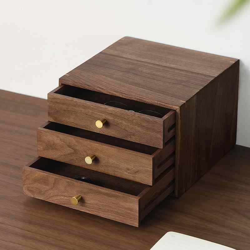 ウォールナット デスクトップ 引き出し型 ボックス 木製 書類 オフィス 整理 雑貨 家庭用 化粧品 インテリア 自然素材 ナチュラル 机上収納 モダン エレガント