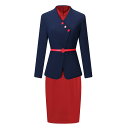 制服 ユニフォーム 赤ワンピース スーツ 紺ジャケット Vネック 半袖 長袖 スリムフィット 夏 レディース 受付 フロント イベント CA ショップ 接客 カラフル