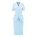 制服 ユニフォーム スカートスーツ ジャケット Vネック 無地 半袖 フィット 水色 夏 レディース 受付 フロント クリニック サロン ショップ 接客 清潔感