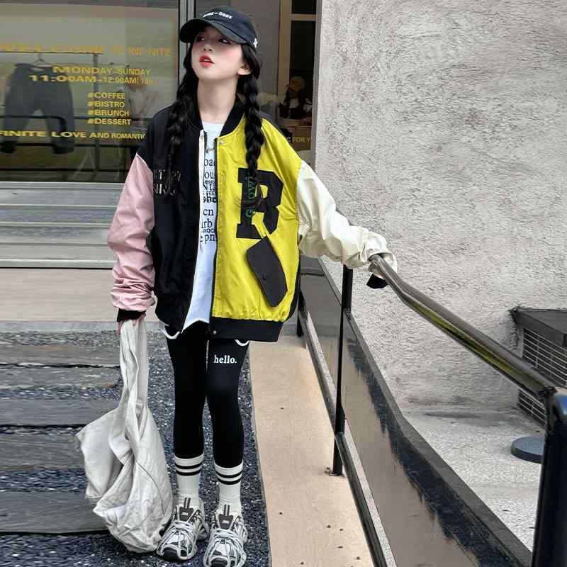 女の子 ジャケット ジャンバー 春秋 子供用 スタイリッシュ 春 子供 ベースボールジャケット 小学生 中学生 ガーリー キュート おしゃれ カジュアル 通学 デイリー