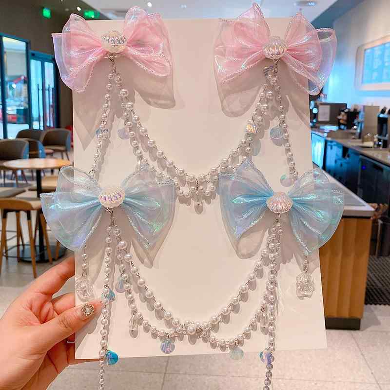 アクセサリー 女の子 マーメイド イヤリング プリンセス パール タッセル リボン 額チェーン ヘアピン ..