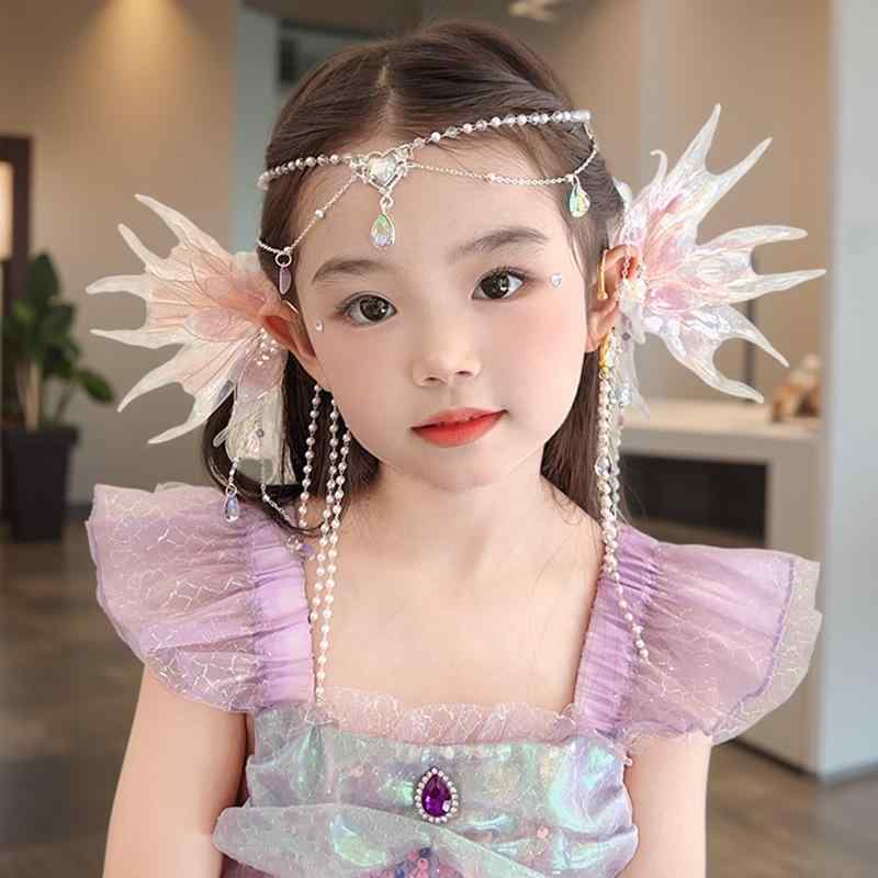 アクセサリー 女の子 子供用 マーメイドプリンセス イヤリング マーメイド 漢服 ヘア飾り 額チェーン ..