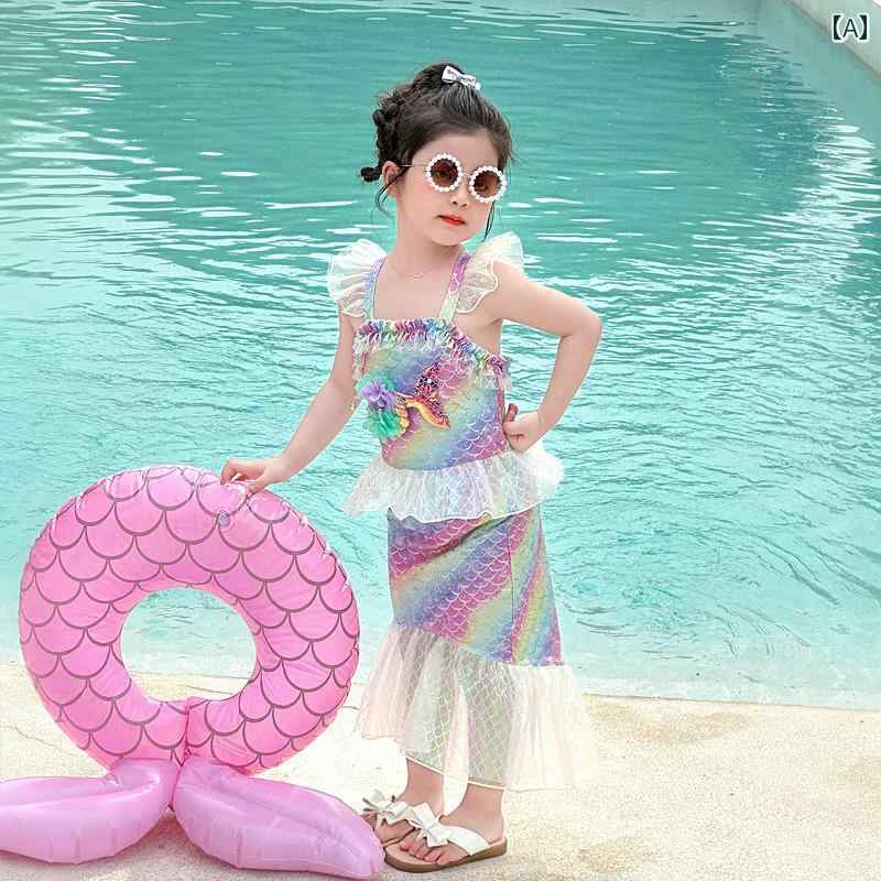 女の子用 マーメイドテール 水着 夏 ベビー キュートデザイン サマー ガールズ ビーチ フリル スイムウ..