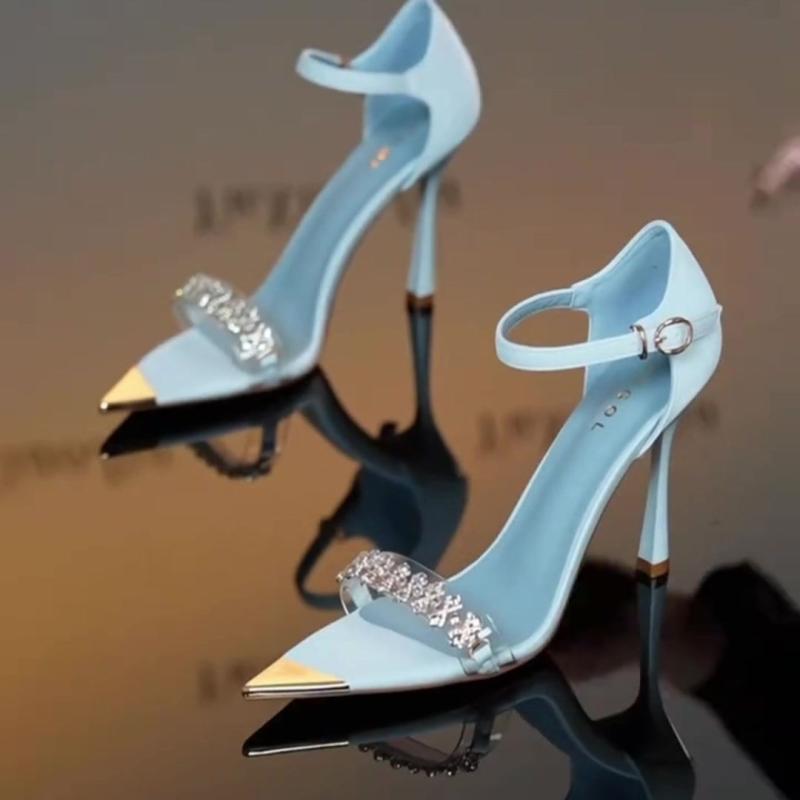 女性用 ハイヒール 夏 ラインストーン サンダル スティレットヒール パーティー レディース ジュエル装飾 きれいめ エレガント 選べるカラー ピンヒール