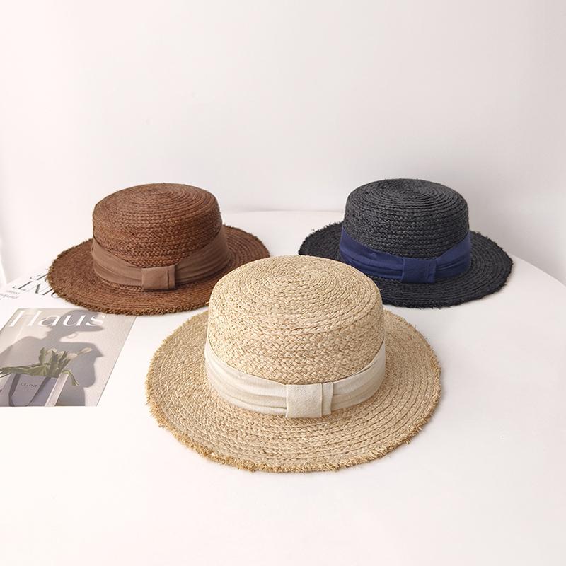 カンカン帽 女性用 春夏秋 麦わら帽子 旅行 軽量 フラットトップ つば広 レジャー 海辺 日焼け防止 フェミニン レディース エレガント ファッション