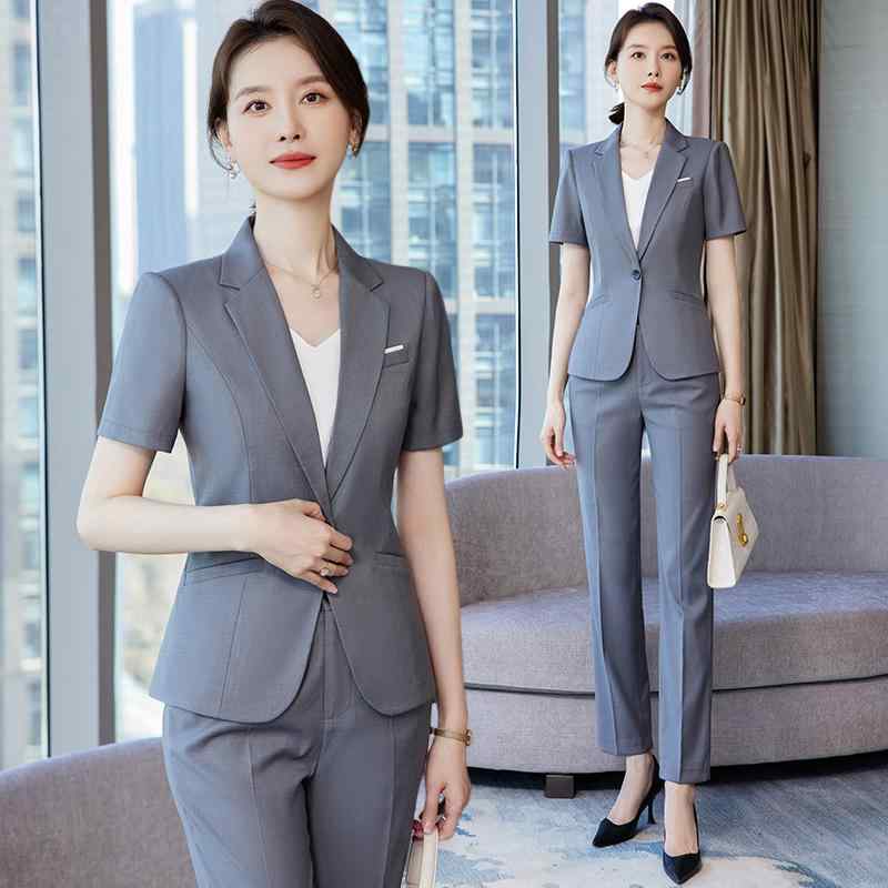 女性 グレー スーツ ジャケット パンツ スカート 夏 スリムフィット フォーマル ワーク ウェア 薄手 カジュアル ビジネス 上品