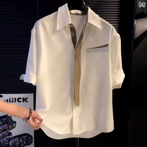 夏 ファッション ハイエンド 冷感 シャツ メンズ 半袖 カジュアル コントラスト カラー 男性 トップス 上品 レジャー ホワイト 夏 ファッション ハイエンド 冷感 シャツ メンズ 半袖 カジュアル コントラスト カラー 男性 トップス 上品 レジャー ホワイト