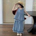 キッズ 女の子 夏 ファッション ノースリーブ セットアップ 子供用 無地 レース トップス ストレート パンツ プレゼント ツーピース セット