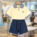 キッズ 女の子 夏 セットアップ スタイリッシュ 子供服 サマー 半袖 ポロシャツ デニム ショートパンツ プレゼント ツーピース セット ガールズ