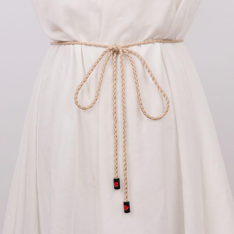 紐ベルト 女性 レトロ フリンジ 綿ロープ 編み込み 腰ひも 一重巻きスタイル 装飾アクセサリー ベルト ..