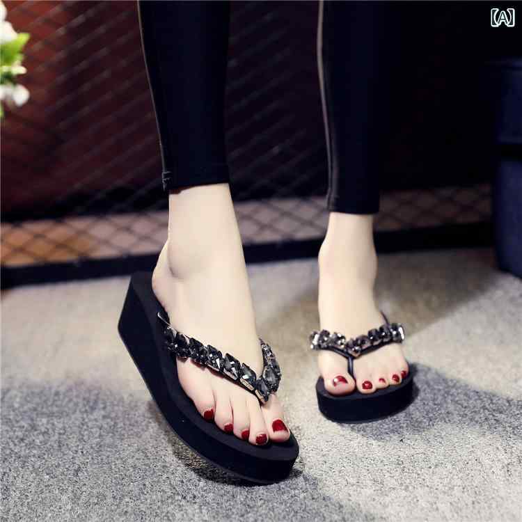 ビーチサンダル レディース アウトドア バケーション ラインストーン 厚底 滑りにくい 夏 大人 エレガ..