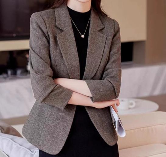 レディース スーツ ウール 厚手 セットアップ 長袖 ミドルスリーブ 五分袖 ツィード 薄茶 黄褐色 黄茶 グレー 薄茶 黒ハイネック 裏起毛 キルティング 黒 紺 青 パンツスーツ 2点セット おしゃれ