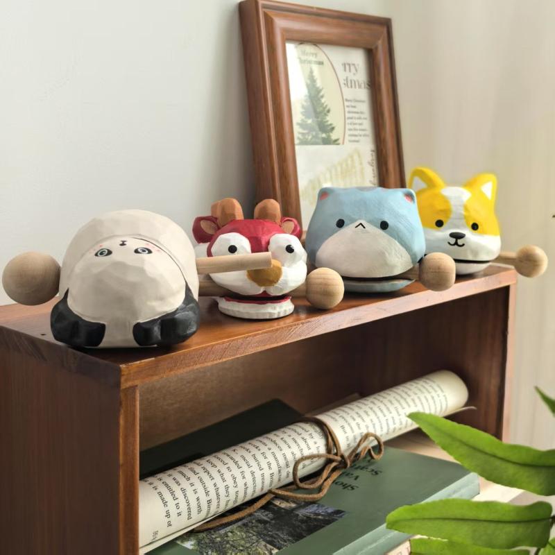 置物 木魚 テーブルデコ 木彫り かわいい 動物モチーフ 装飾 オブジェクト インテリア ユニセックス 猫 龍 犬 パンダ おしゃれ プレゼント