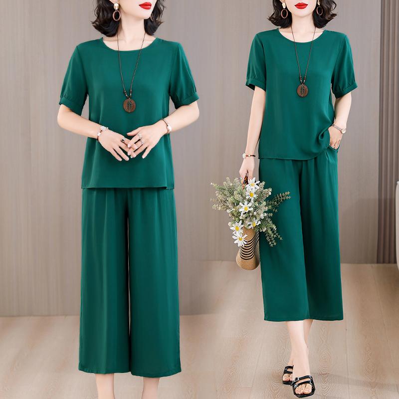 レディース セットアップ 半袖 トップス シャツ カプリパンツ パジャマ ルームウェア シンプル カジュアル ゆったり おしゃれ ラウンドネック ママコーデ リラックス ラフ 夏 ファッション