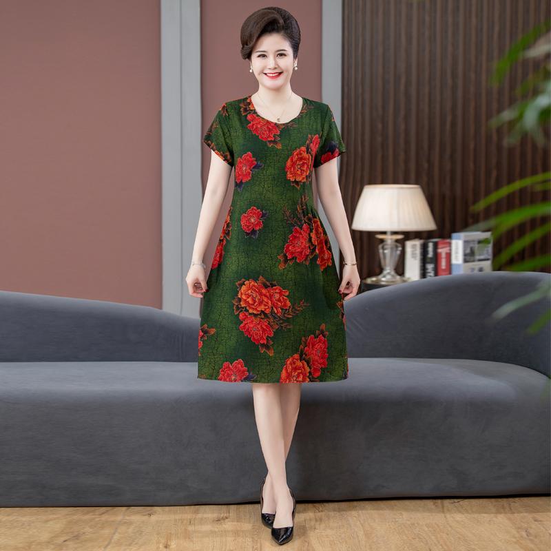 ワンピース レディース 半袖 ミドル丈 フローラル 花柄 上品 大人 高級感 ゆったり リラックス カジュアル シニア向け