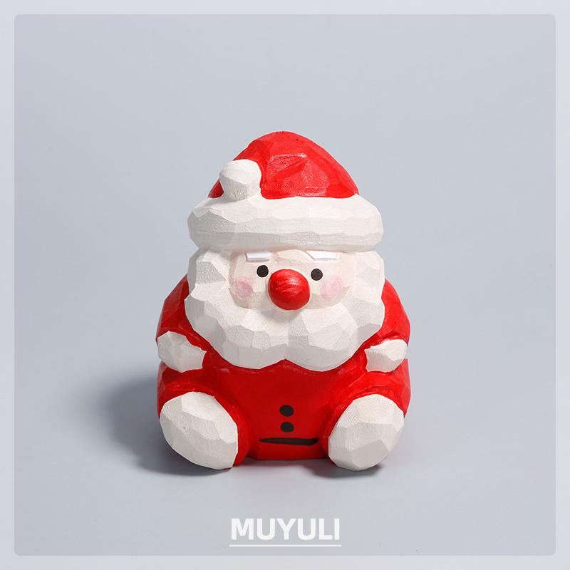 手彫り 木製 インテリア オブジェ 置物 オーナメント サンタクロース クリスマスツリー ホームデコ 装..