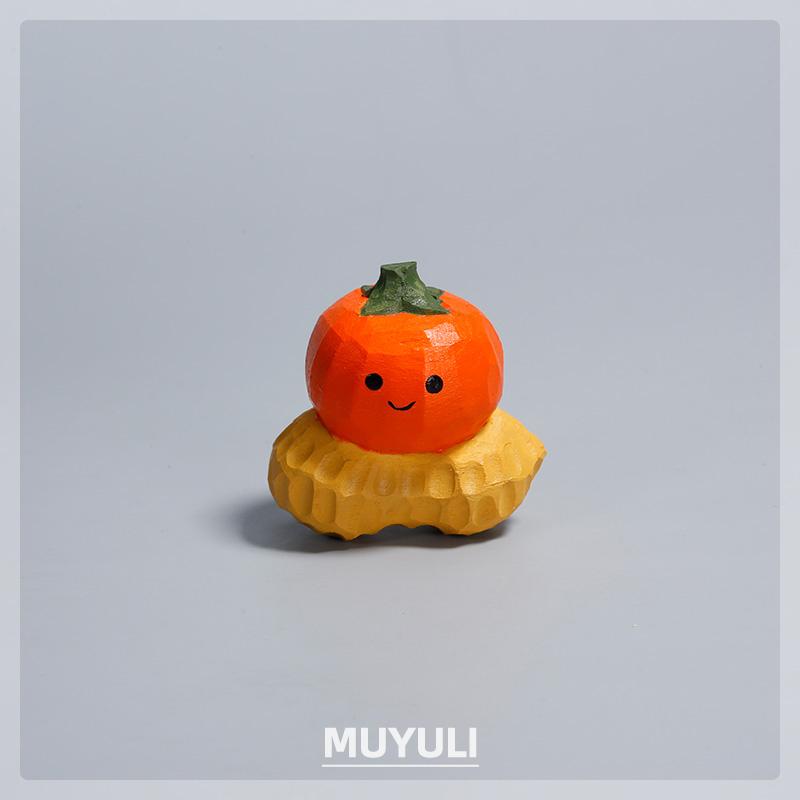 手彫り 木製 置物 オブジェ インテリア オーナメント ハンドメイド 天然素材 ナチュラル 柿 ピーナッツ..