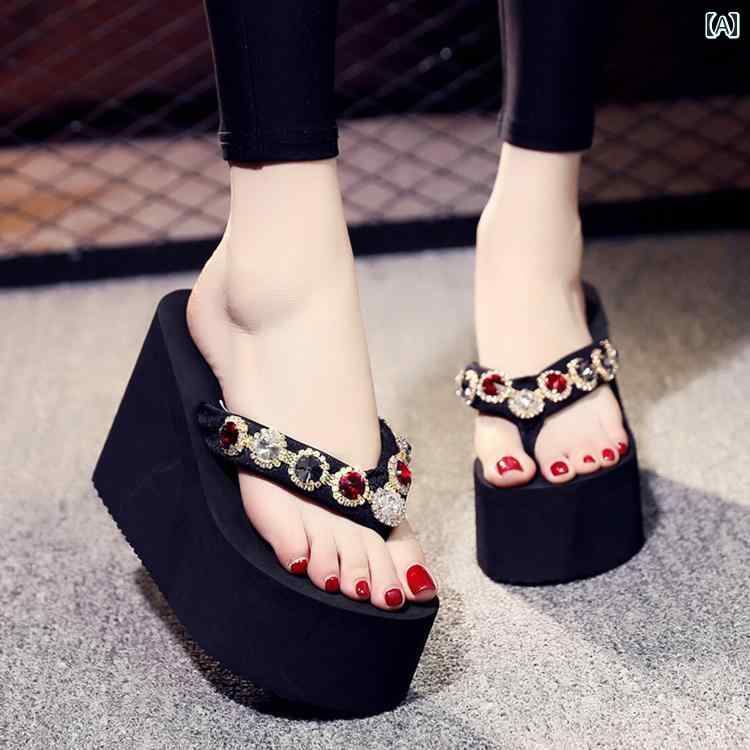 サンダル レディース ビーチ ハイヒール 韓国 マッチング 厚底 夏 きれいめ おしゃれ ラインストーン