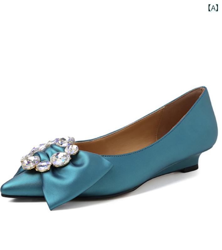 パンプス レザー クリスタル ビーズ 蝶結び 3cm ウェッジヒール ポインテッドトゥ スリッポン カジュアル 韓国 フェミニン オール シーズン レディース 軽量 通勤 日常使い パーティ(4)