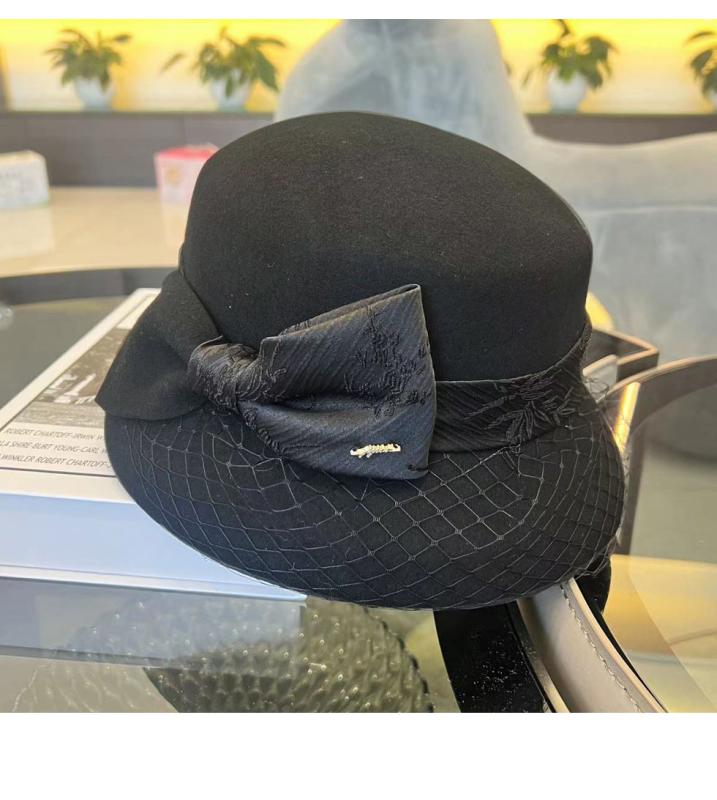 帽子 秋冬 レディース ファッション リボン ウール メッシュ バケットハット キャップ フレンチ レトロ..