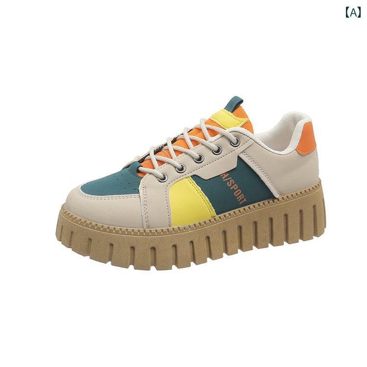 レディース 靴 シューズ スポーティー おしゃれ カジュアル カラフル かわいい 厚底 フラット ストリート ファッション レースアップ スタイリッシュ 軽量 レジャー