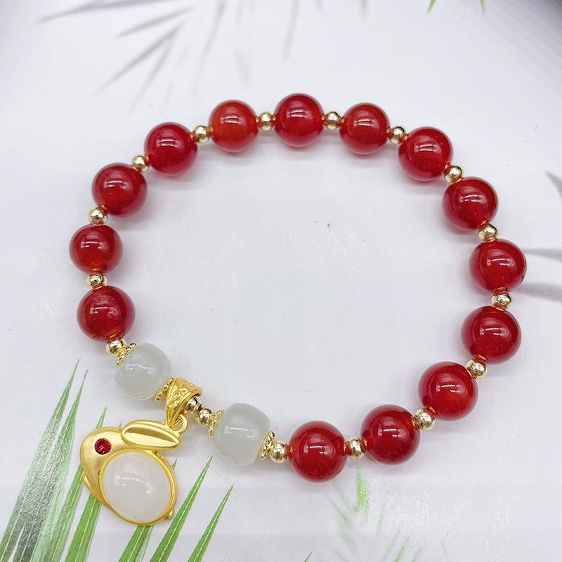 ブレスレット アクセサリー ビーズ うさぎ おしゃれ 韓国 風水 干支 シンプル カジュアル かわいい 個性的 ハンドメイド ギフト ペア カップル 男女兼用