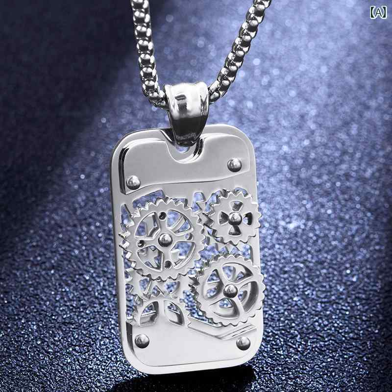 メンズ アクセサリー ネックレス ギア ペンダント ユニーク おしゃれ ストリート ファッション ピアス カジュアル チタン 韓国 ペア カップル ギフト