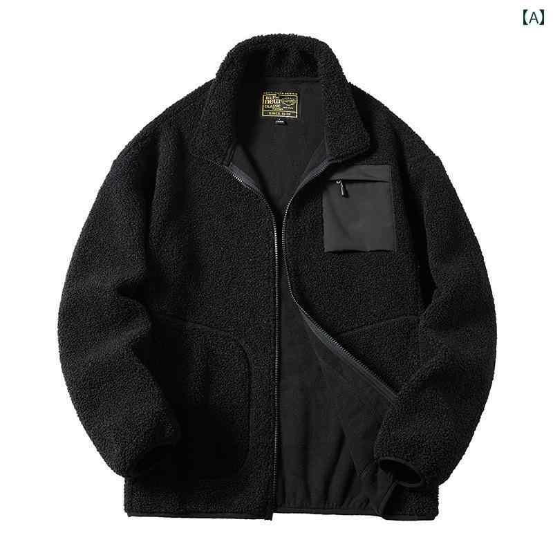 カジュアル ユニセックス 秋冬 フリース 裏起毛 ジッパー 通気性 シンプル 厚手 スタイリッシュ 長袖 ゆったり 暖かい ジャケット 防寒対策 アウター