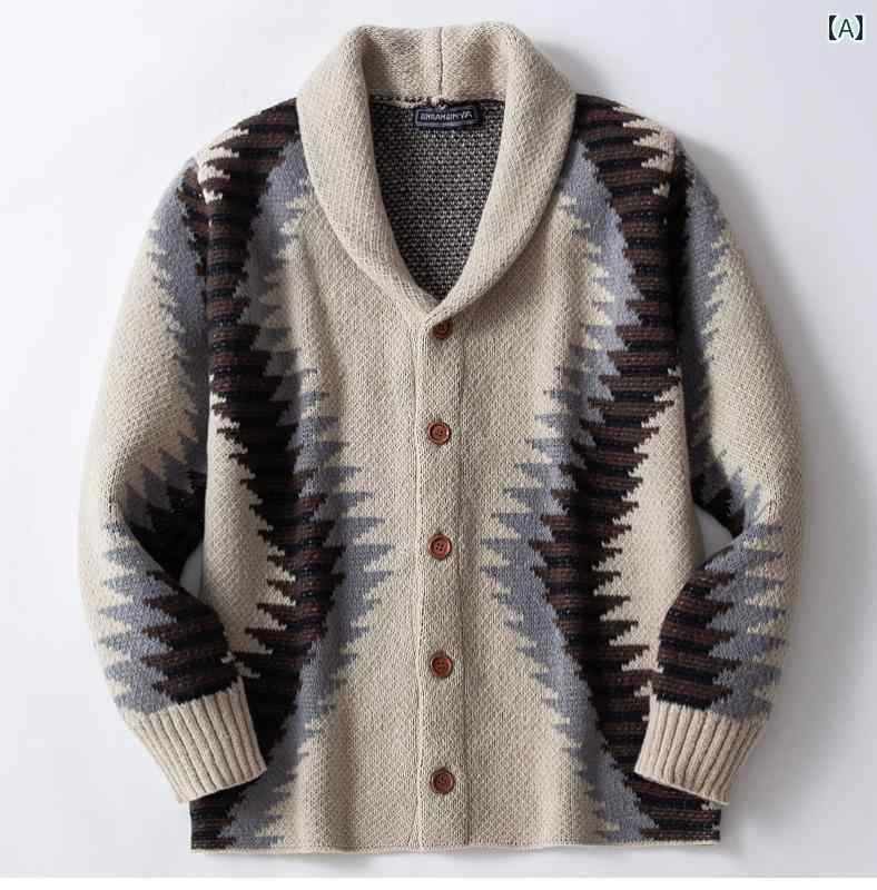 秋冬 アメリカン レトロ ジャカード 温かい おしゃれ カーディガン シンプル 清楚感 おでかけ ジャケット メンズ ニット 長袖 お父さん セーター 厚手 旅行